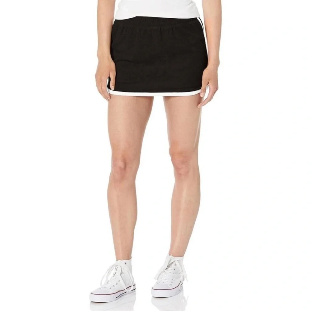 Nia Womens Terry Dolphin‎ Skort Black Terry white striped XS